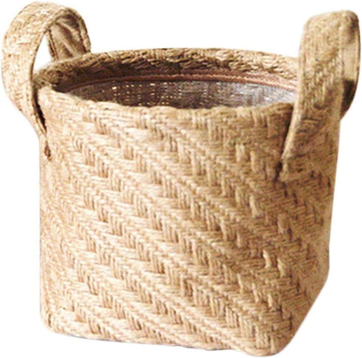 Braided Jute Cloth Flowerpot Storage Basket Cotton Linen Blended Desktop Storage Box Kids Toys Sundries Organizer Laundry Basket,Dark Color,14x17x16CM