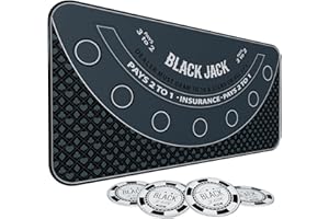 iEsstros Blackjack Mat 70" x 35" Blackjack Table Top Mat 21 Black Jack Mat for Casino Table Rubber Poker Mat with Storage Bag 6 Coasters for Casino Games