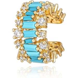 Gold Ear Cuff for Women, 14K Gold Plated Single Non-Pierced Earring with Micro-Pave Cubic Zirconia Adjustable Open Ear Clip f