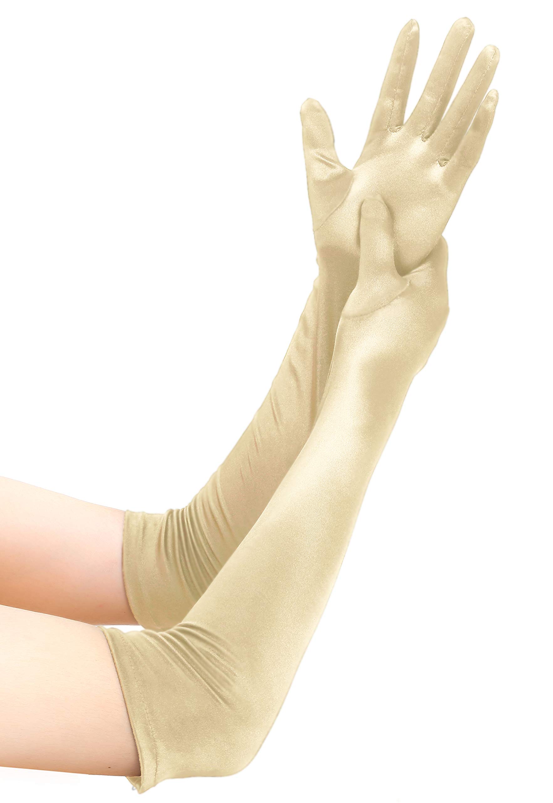 EORUBE Long Opera 1920s Satin Gloves for Women Elbow Length Party Costume Gloves (Smooth 20.5" - Champagne)