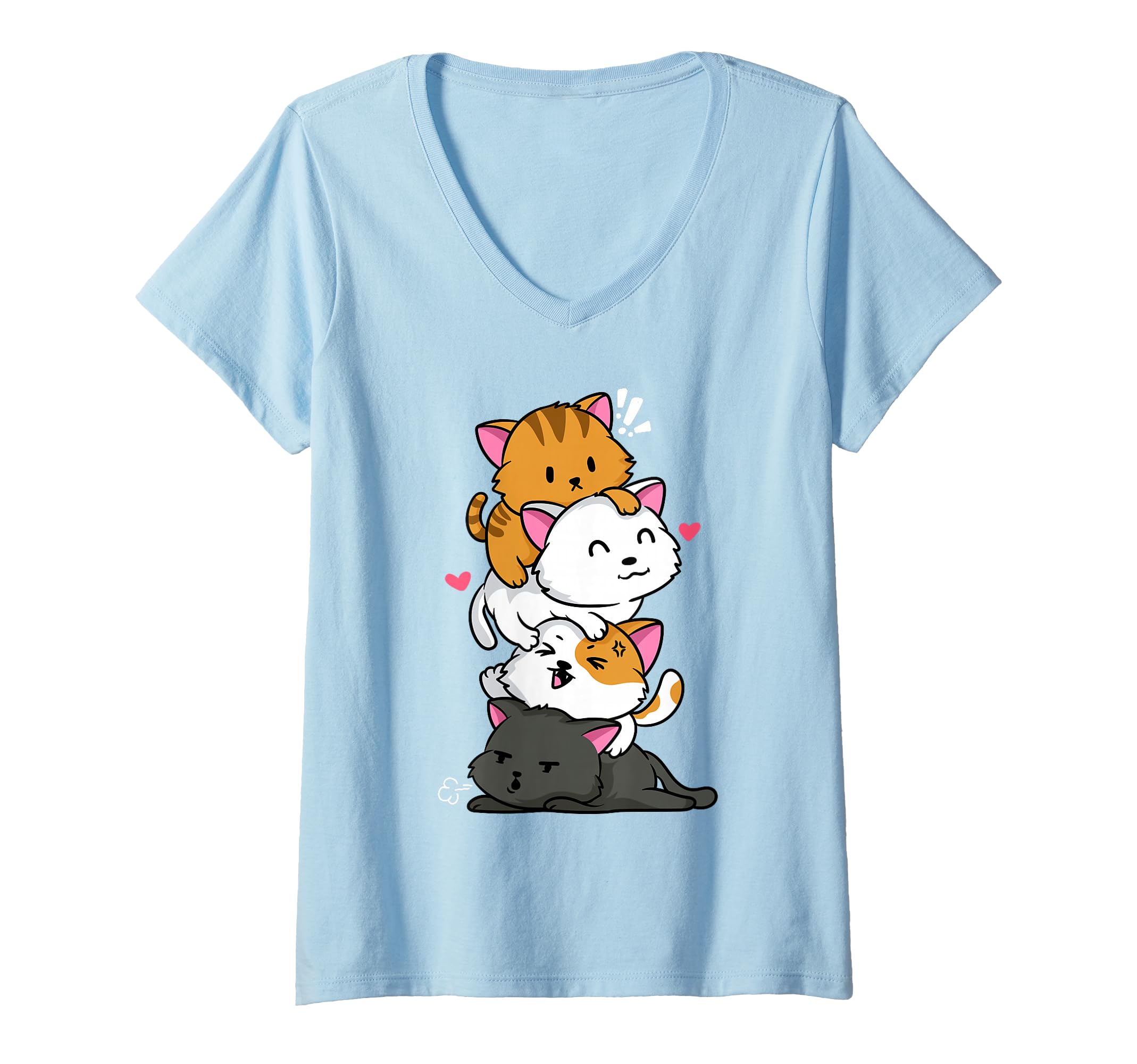 Womens Cats Fountain Kawaii Comics Kitten Claw Breed Pet Meow Cat V-Neck T-Shirt