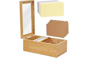 Index Card Holder, Acacia Index Card Box, With Dividers And Morandi Cards - Wood Recipe Box With Lid, 4 Compartments For 600 