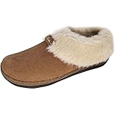 Clarks Womens Slipper Suede Leather Plain Toe - Plush Faux Fur Collar/Lined With A Cork Midsole - Open Back Indoor Outdoor House Slippers For Women (Cognac US 6