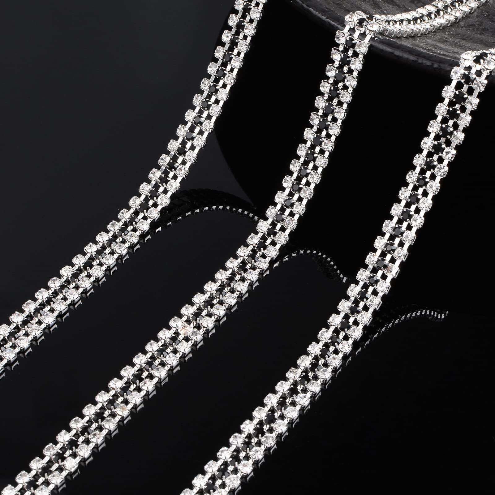 URROMA 2 Yards Rhinestone Tassel Chain, 3-Row Rhinestones Fringe Trim Crafts Diamond Crystal Chain for Wedding, Party, Clothing Accessories Personalized DIY Decor