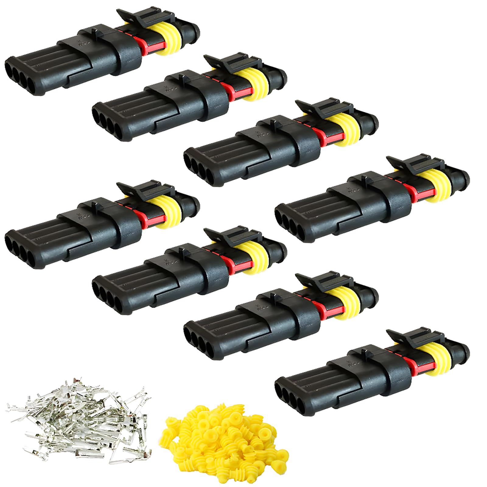 CESFONJER Car Wire Connector | Waterproof Electrical Terminal | Plug for Auto Motorcycle Scooter Truck Marine Plug Socket Kit | 4 Pin × 8 Kit — image 1