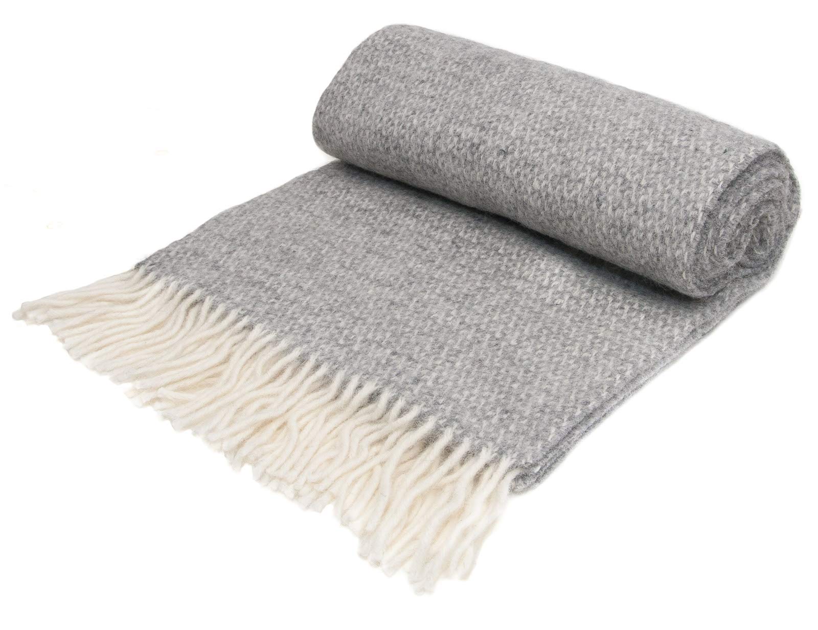 Illusion Pure New Wool Knee Rug Throw - Light Grey British Made