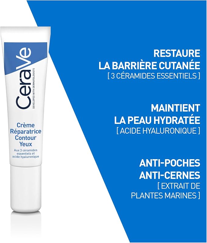 - Crème Réparatrice Contour des Yeux, Crème Contour des Yeux, Formule Hydratante, Anti-Poches, Acide Hyaluronique et Céramides, Hydratation 24h, Contours Yeux Secs