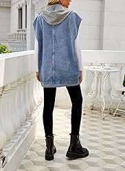PAODIKUAI Women's Denim Vest Mid Long Jean Vest