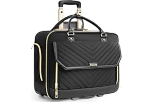 Arcoyard Rolling Laptop Bag Women, Rolling Briefcase for Women for Work, 17.3 Inch Computer Bag with Wheels, Fashion Flap Laptop Bag With Wheels for Work Business, TSA Friendly Design, Black