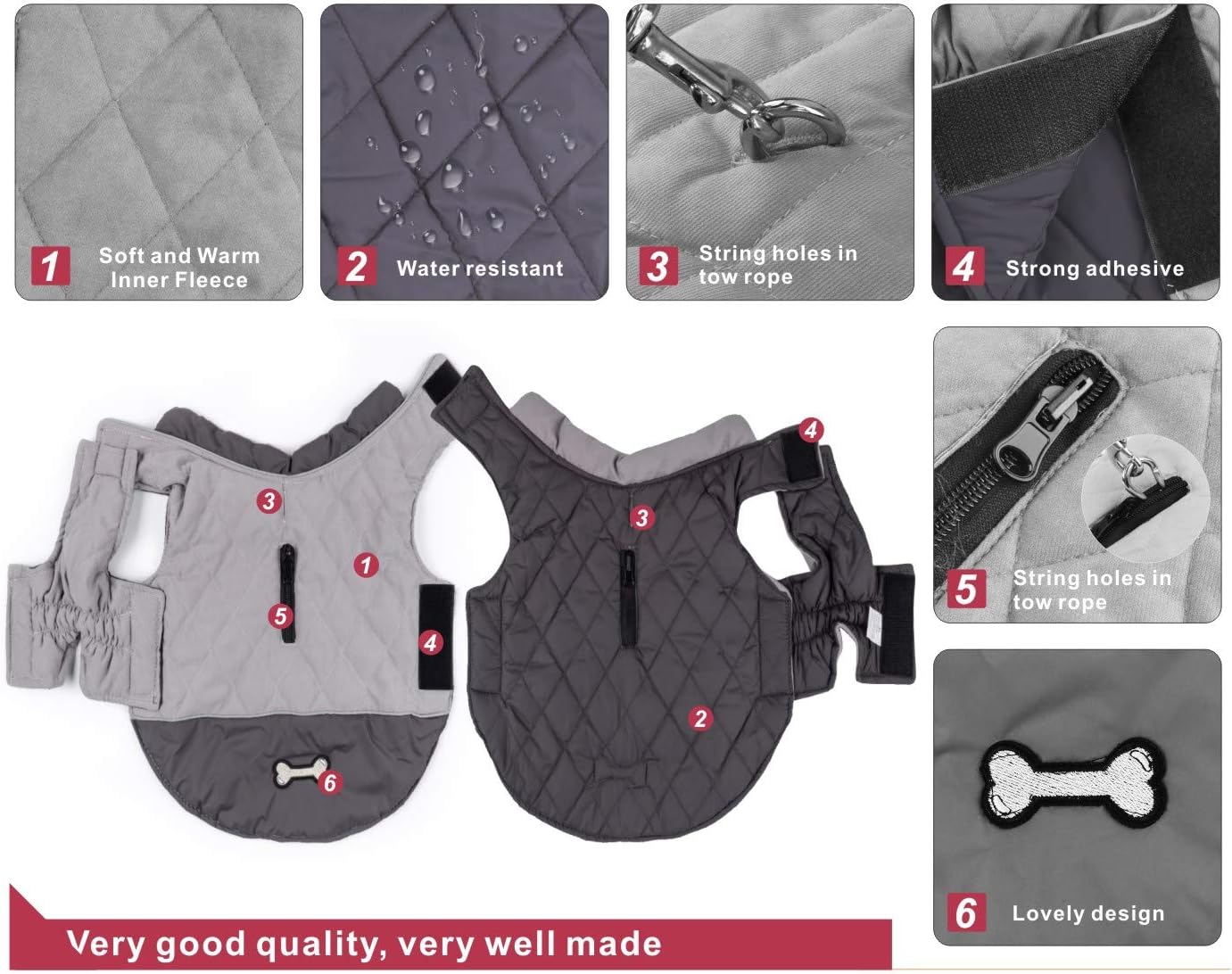 Idepet Waterproof Dog Coat Winter Warm Jacket Vest,Windproof Snowsuit Dog Clothes Outfit Vest Pets Apparel for Small Medium Large Dogs with Harness Hole Grey XL - Image 5
