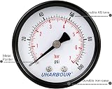 Uharbour Dual Scale Manometer 100psi/7bar Low Pressure Gauge 1/4" BSPT Back view 4