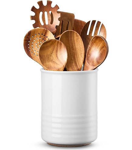 Karisky Keramik Kochlöffelhalter Mit Korkmatte - Utensil Organizer Grau Für Küche