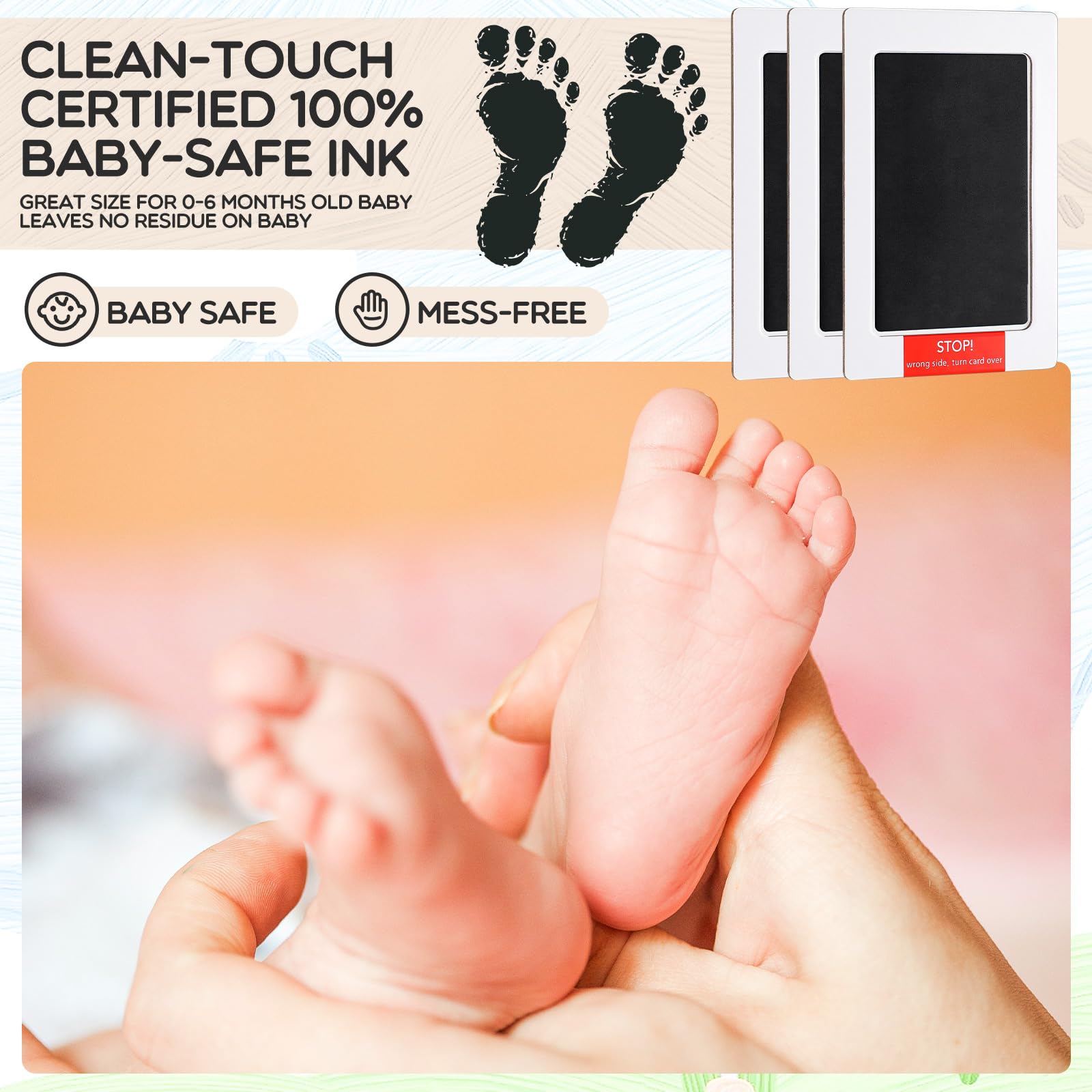 Jetec 15 Set Inkless Baby Footprint and Handprint Kit, Clean Touch Ink Pad for Baby Hand and Footprints, Dog Paw Print Kit with Ink Pads and Imprint Cards for Newborns Babies Pets Gifts (Black)