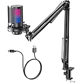 COCONISE Gaming Microphone, USB PC Mic for Podcasts Videos, Streaming, Condenser Mic with Quick Mute, Tripod Stand, Pop Filter, RGB Indicator, Shock Mount, Rotate gain button, Compatible with PS4/5/PC