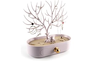 Antler jewelry rack with drawer, Aluminium alloy handle and PU leather Organizer for Ring Earrings Necklace Bracelet