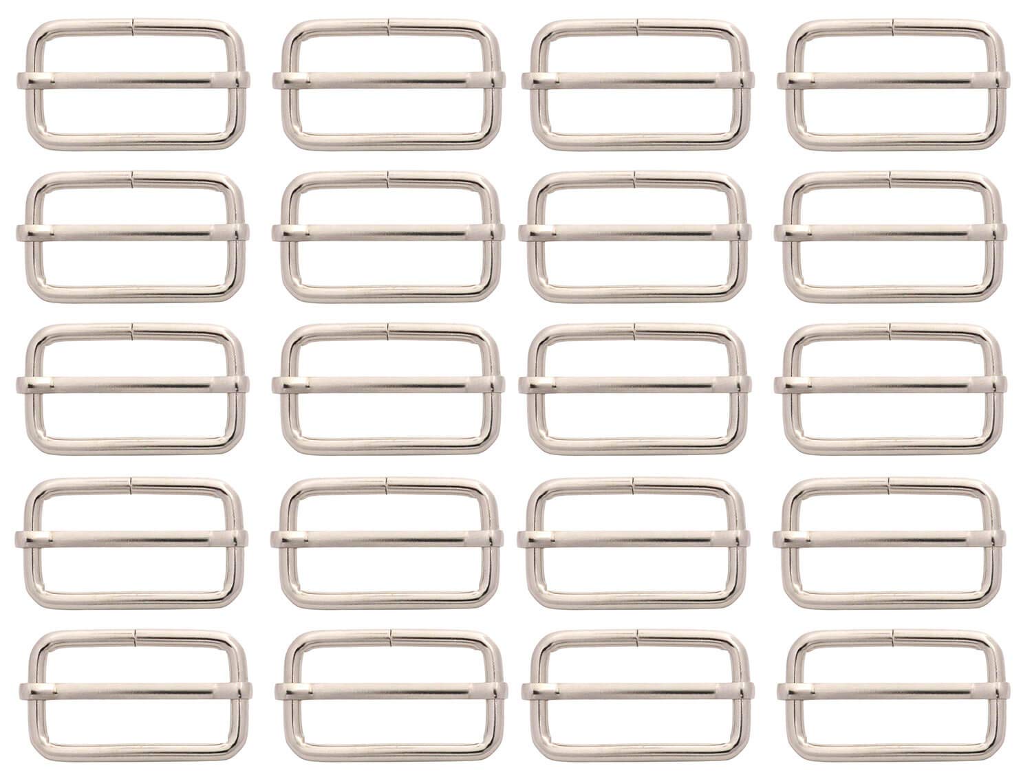 BIKICOCO Metal Slide Adjuster Buckle Tri-Glides with Movable Center Bar, for Straps, 1-1/2 x 3/4 Inch, Silver, Pack of 20