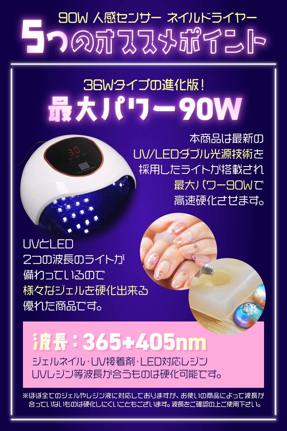 Amazon Co Jp Mykym Uvライト レジン用 Uvレジン ジェルネイル ネイルドライヤー 90w 最新機種 Pink Diy 工具 ガーデン