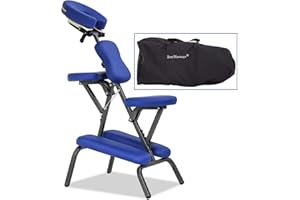 PayLessHere Massage Chair Portable Tattoo Chair Folding Height Adjustable 2 Inch Thick Sponge Light Weight Therapy Chairs Carring Bag Face Cradle Travel Spa Chairs,Blue