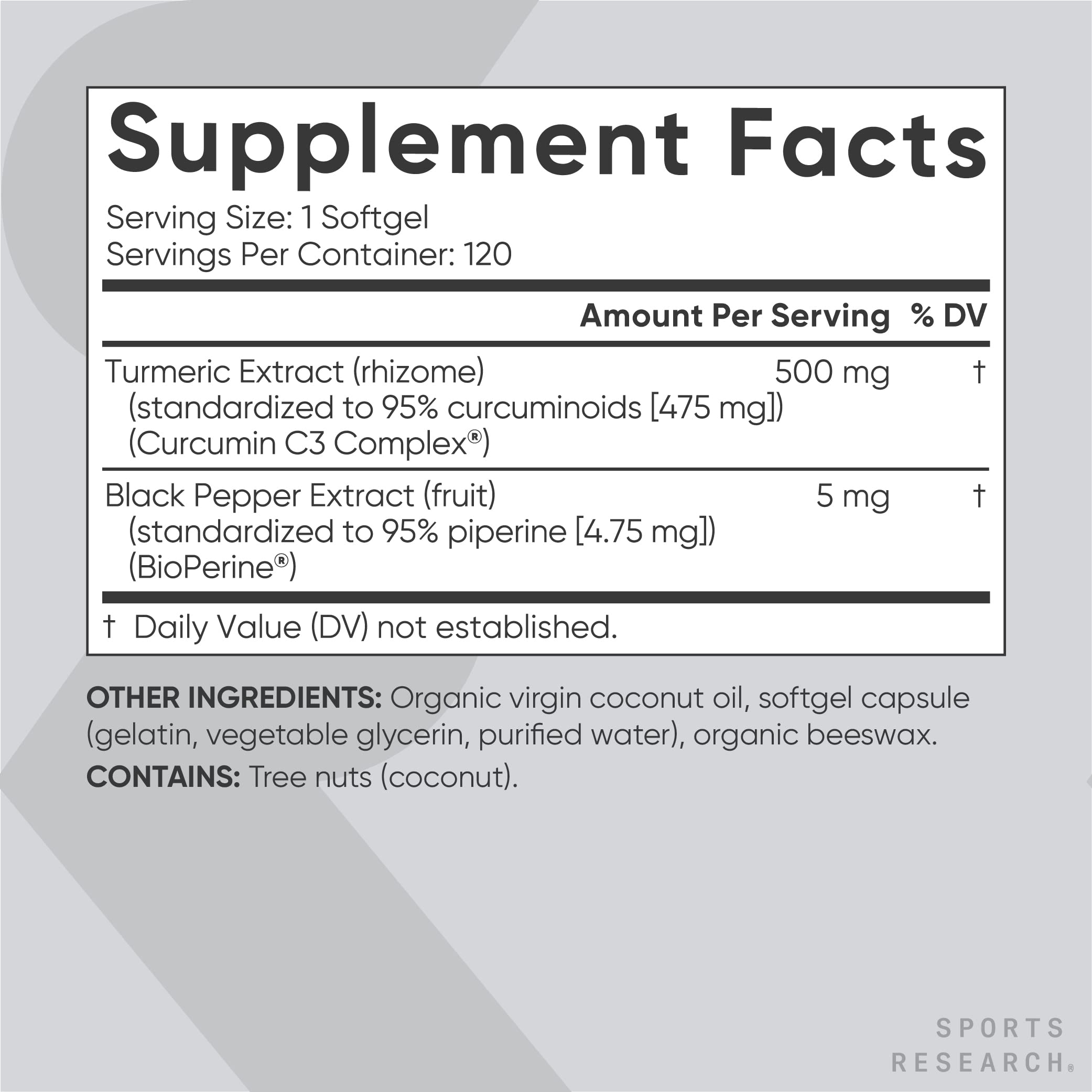 Sports Research Turmeric Curcumin C3 Complex 500 mg, Enhanced with ...