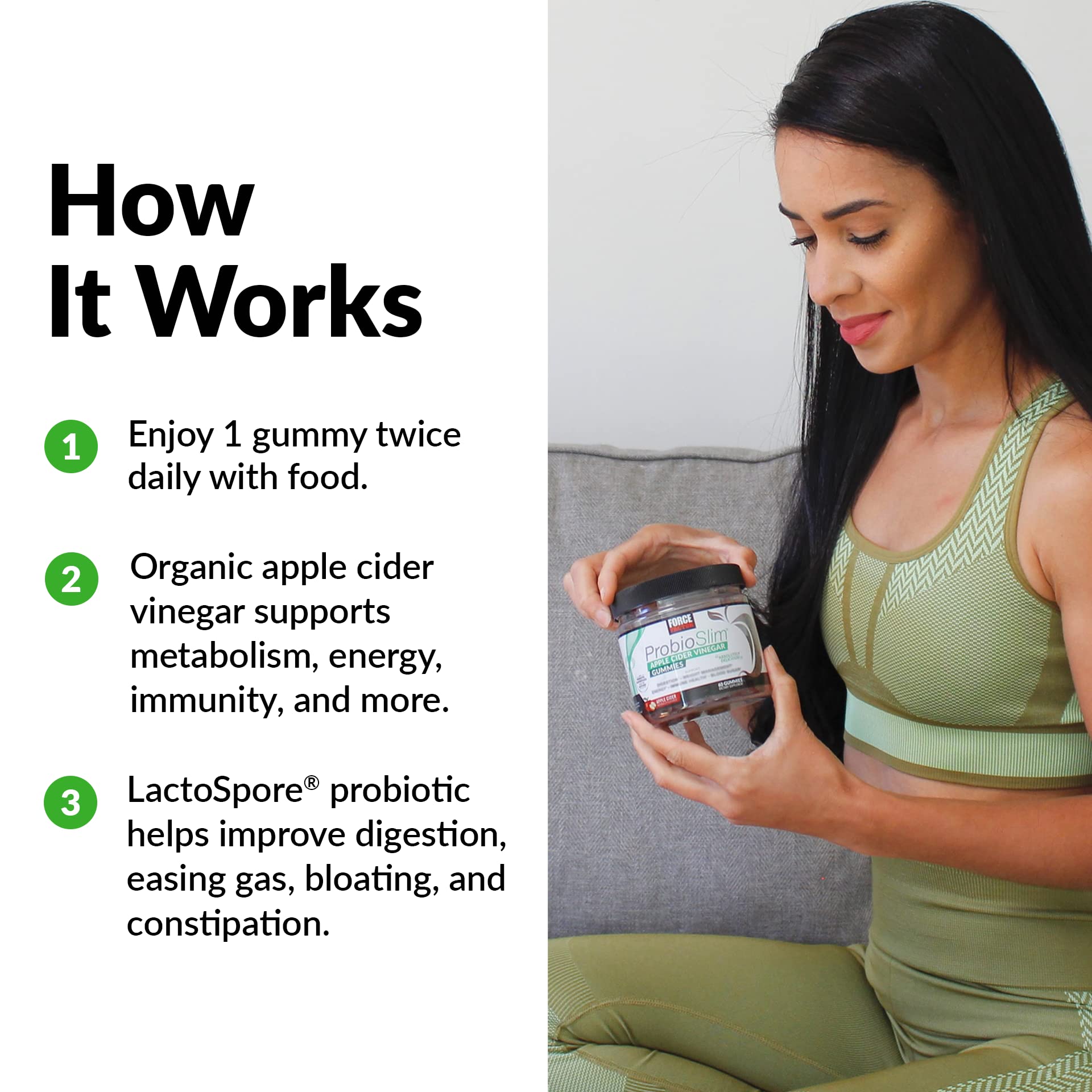 FORCE FACTOR ProbioSlim Apple Cider Vinegar Gummies, 3Pack, with