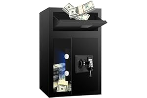 TOTOY 2.2 CU FT Dual-Layer Fireproof Safe Box with Drop Slot - Wall Floor Mountable, Business Security Depository Safe with Combination Lock Keys - Storing Cash Money Mail, Jewelry, Documents, Gun