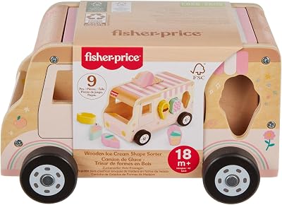 Fisher-Price Wood Toddler Ice Cream Truck Shape Sorter 9 Pieces HXT86