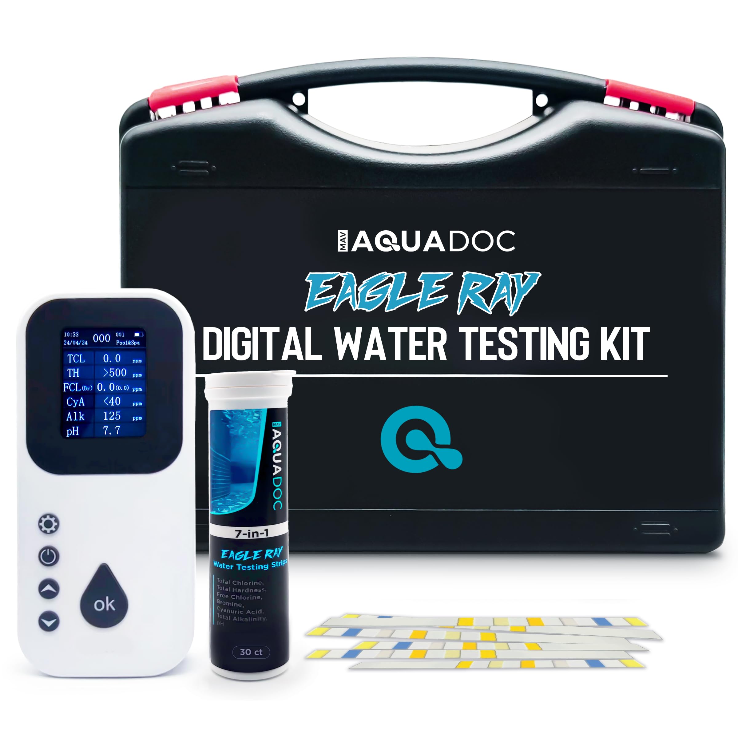 Photo 1 of Digital Water Testing Kit - Digital Hot Tub Water Tester for Pool - Digital Chlorine Tester for Pool by AquaDoc with Water Analyzer and Test Strips