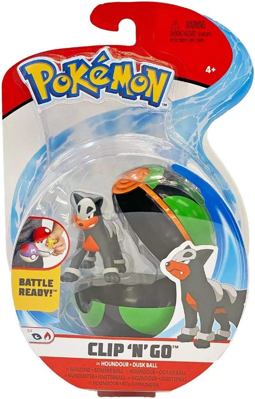 Amazon Com Pokemon Clip N Go Battle Ready Houndour Dusk Ball Poke Action Figure Toys Games