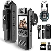 Body Camera with Audio & Video Recording- 64GB 1080P HD Police Cop Cam for Outdoor Law Enforcement Guard Travel Cameras- With Magnetic Clip Flashlight 6HR Battery Recorder (Black With Lanyard)