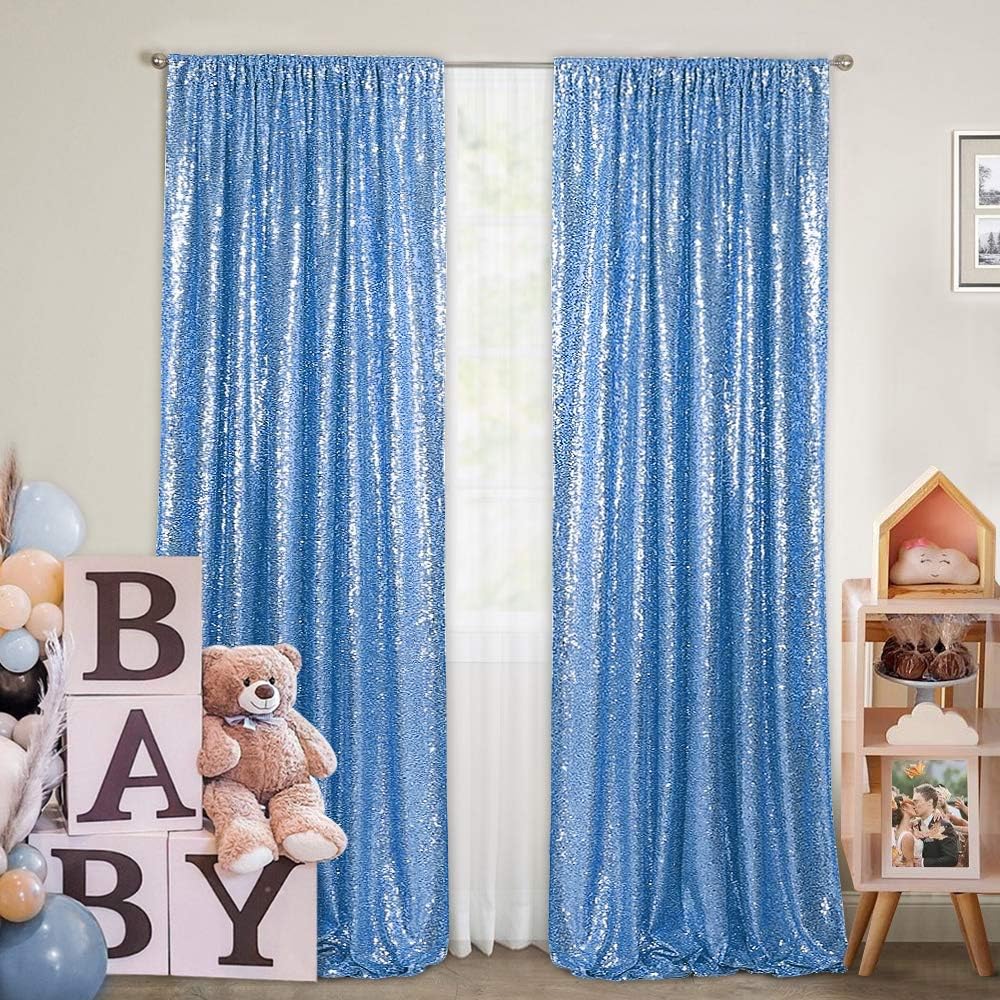 Sparkly Baby Blue Sequin Backdrop Curtains 2 Panels Wedding Backdrop Party Photography Background 2FTx8FT …
