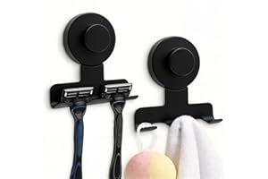 Suction Cup Razor Holder for Shower, 2 Pack Stainless Steel Double Shower Hooks Rack for Bathroom, No Drill Wall Mount, Tile 