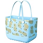 Beach Bag Rubber Tote Bag - Waterproof Travel Bag for Women Washable Tote Bag Handbag for Sports Beach Market Pool (Pineapple, Large)