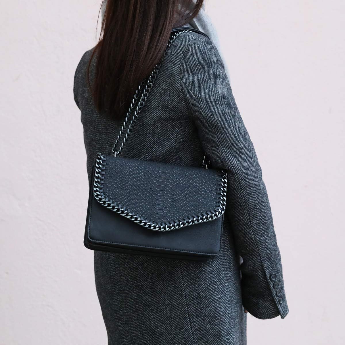 CRAZYCHIC, Women's Chain Crossbody Bag, PU Snake Skin Leather Quilted Shoulder Bag, Elegant Evening Clutch Messenger Bag - Image 4