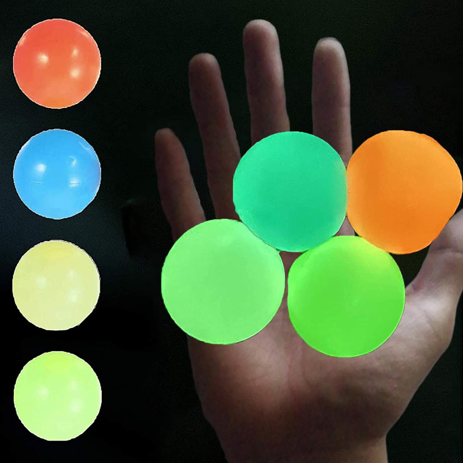Glow In The Dark Ceiling Sticky Balls 4PCS Glow Balls That Stick To Ceiling Balls Sticky Wall Balls For Kids Adult Luminescent Stress Relief Balls Squishy Ball Fidget Stick Sensory Toys Fun Gifts