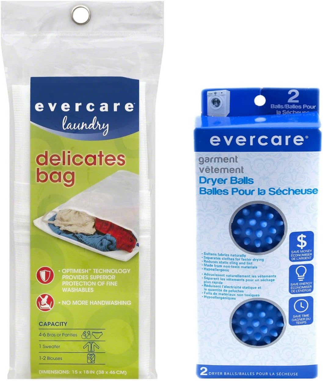 Evercare Laundry Bundle: Delicates Wash Bag with 2 Pack of Hypoallergenic Dryer Balls