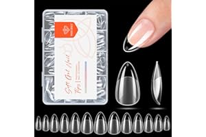 modelones Short Almond Nail Tips, Pre-shaped Soft Gel Tips Fake Nails False Acrylic Clear Full Cover Press on Extension Kit Gel Manicure DIY at Home 216PCS 12Sizes