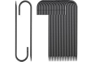 MSWY Rebar Stakes 12 Inch 20 Pack J Hook Ground Stakes Heavy Duty Chain Link Fence Stakes Galvanized Anchors Metal Tent Stakes for Wire Fencing Concrete Forming Trampolines Camping Canopies Shed Swing