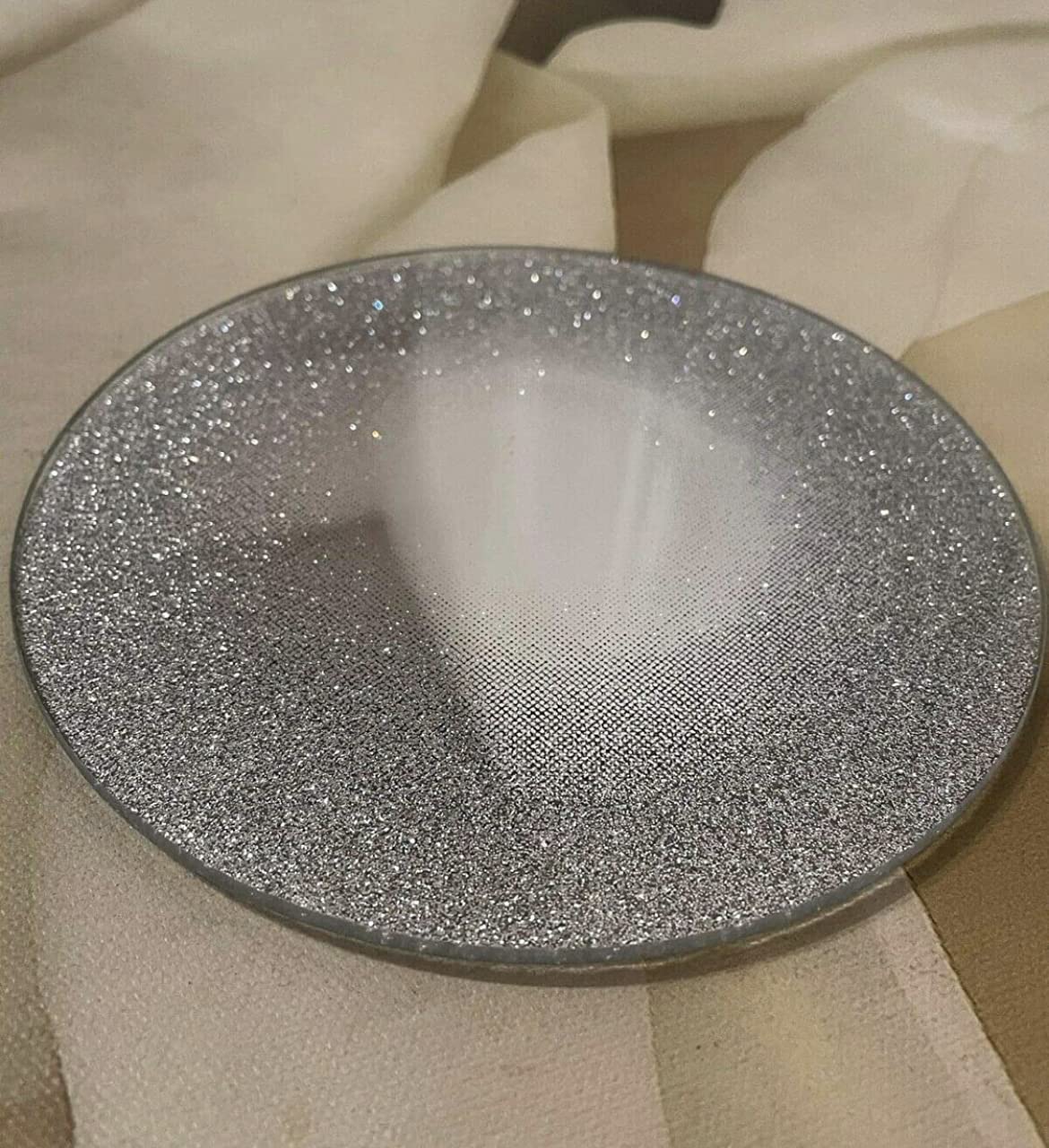 15cm Glitter Silver Candle Plate Sparkley Coaster Round Bling Candle Plate
