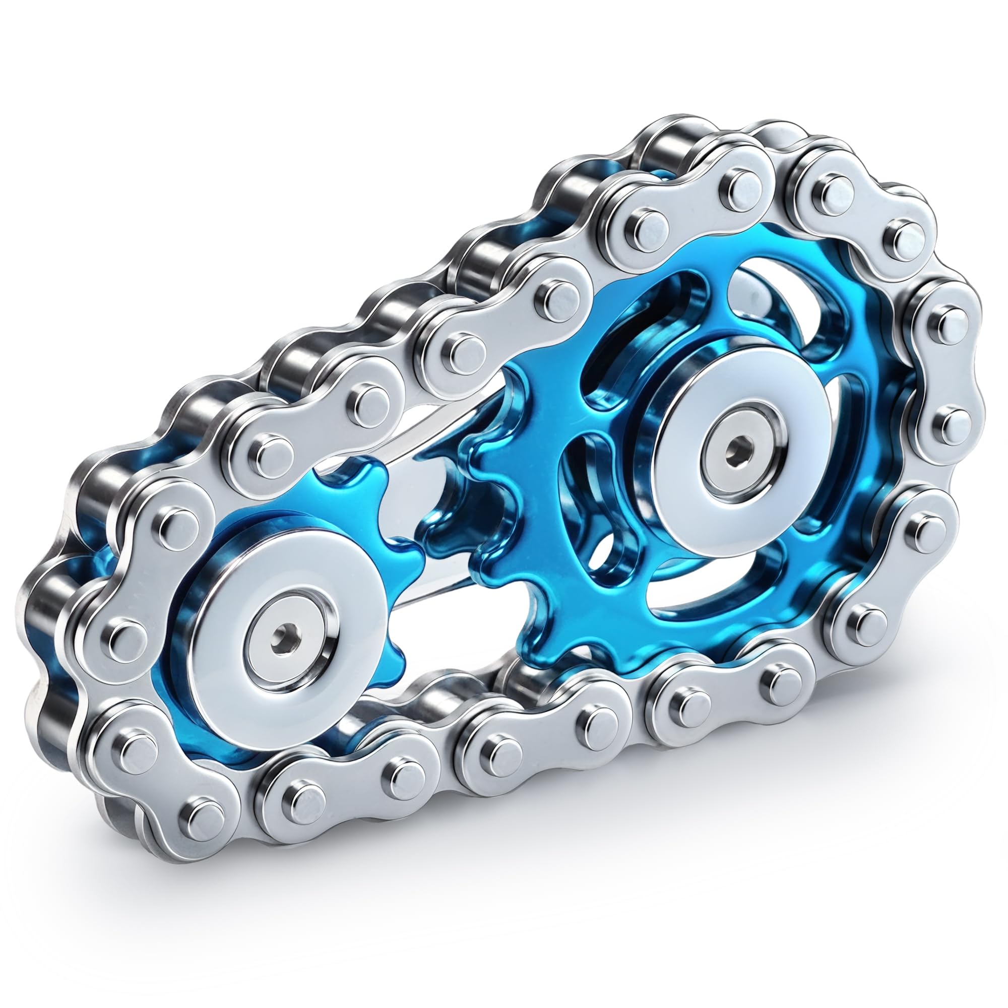 Photo 1 of Metal Fidget Spinner Toys for Adults Figette Bike Chain Roller for Teens Cool Gadgets ADHD Anti Anxiety Stress Relief Items Figet Autism Desk Offices EDC Sensory Gift for Boy Men - Blue