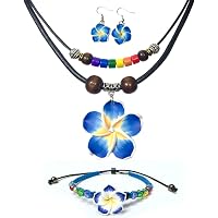 Healvian 2sets Collana di Plumeria in Argilla e Orecchini di