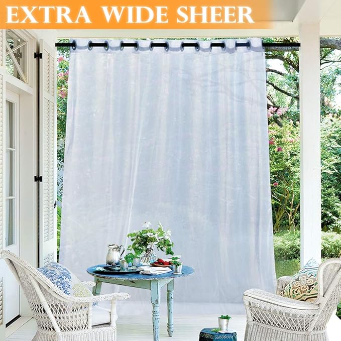 RYB HOME Outdoor Indoor White Sheer Extra Wide Curtains for