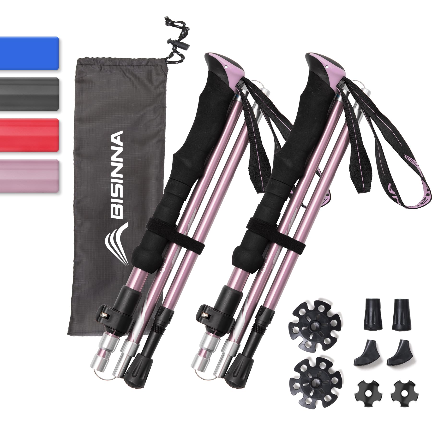 BISINNA Trekking Poles- 2pc/set Folding Aluminum Walking Sticks Hiking Sticks with Quick Lock System, Collapsible, Adjustable, Lightweight for Camping Mountaineering Hiking (2 Length)