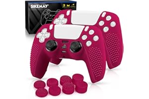 SIKEMAY [2 Pack] PS5 Controller Skin, Anti-Slip Thicken Silicone Protective Cover Case Perfectly Compatible with Playstation 5 Controller Grip with 8 x Thumb Grip Caps - Cosmic Red
