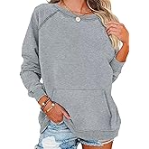 EADINVE Womens Casual Crew Neck Sweatshirt with Pockets Loose Fit Soft Long Sleeve Lightweight Pullover Tops Fall Clothes