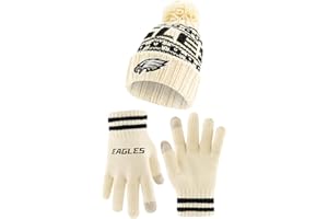 Ultra Game Adults NFL Official Super Soft Cable Knit Winter Beanie Knit Hat with Warm Touch Screen Gloves