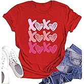 Valentine's Day Shirts for Women Love Heart XOXO Cute Graphic T Shirts Casual Spring Tops Tee for Her Gifts
