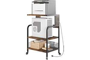 Printer Stand with Charging Station, Large 3 Tier Office Printer Table with Adjustable Storage Shelf and Rolling Wheels for H