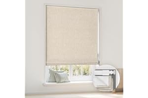 LazBlinds No Tools No Drill Cordless Roman Shades for Windows, Blackout Thermal Insulated UV Blocking Window Blinds, Room Darkening Fabric Blinds for Indoor Windows, 35'' W x 48'' H, Beige