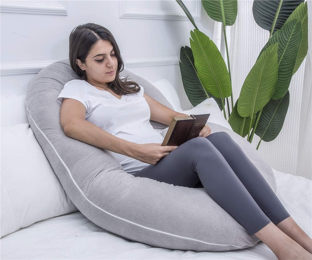 1 MIDDLE ONE Pregnancy Pillow, C Shaped Full Body Pillow for Maternity Support, Pregnant Women Sleeping Pillow with Velour Cover (Grey): Kitchen & Dining