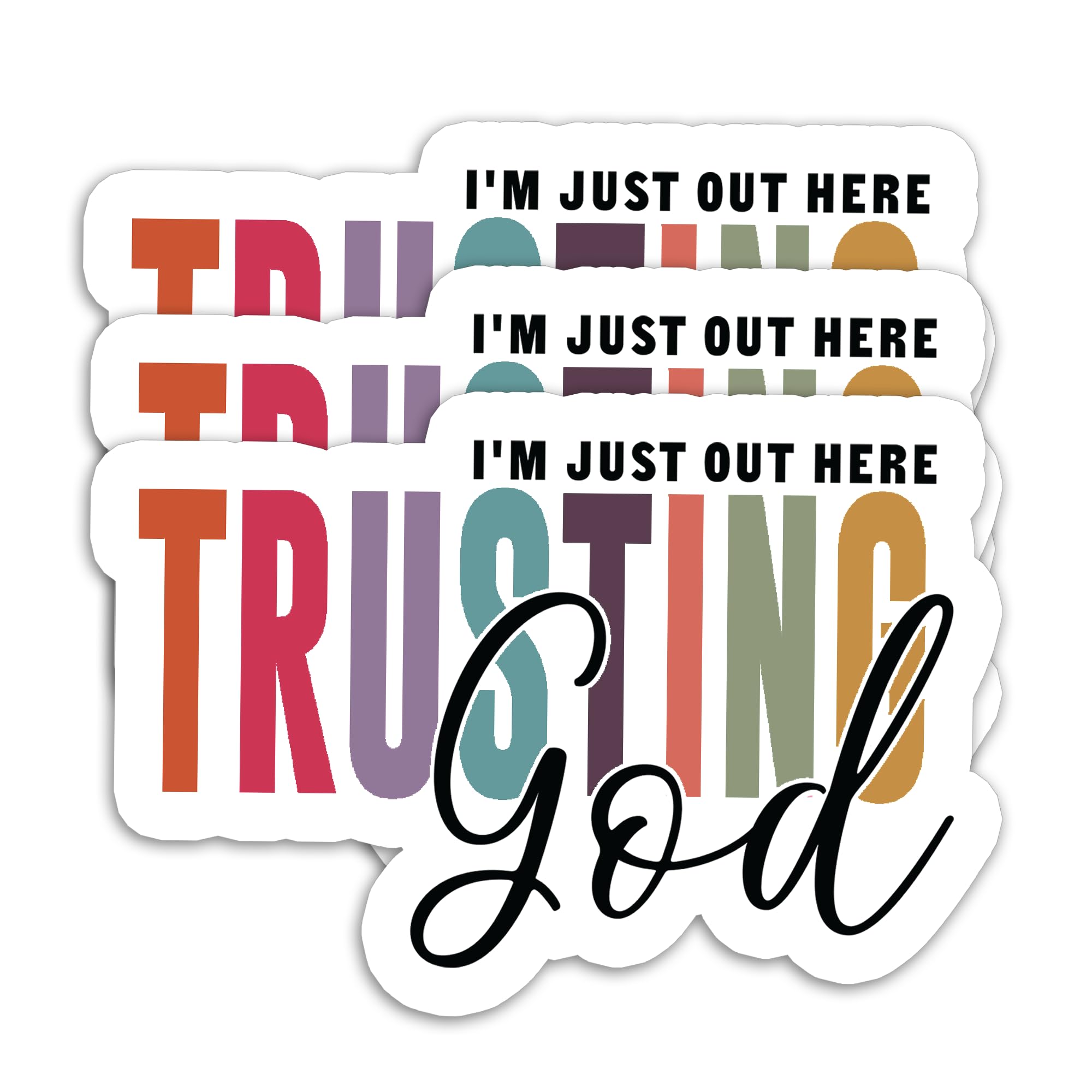 Photo 1 of (3PCS) Christian Sticker – I'm just Out here Trusting God - Faith Waterproof Vinyl Sticker for Laptops, Tumblers, Water Bottles, Scrapbooks – Inspirational Bible Quote, 3" x 2.1"